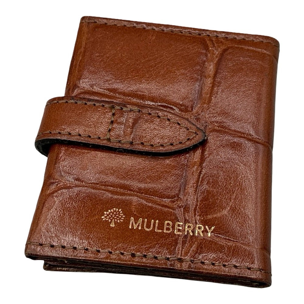 Mulberry Brown Croc Embossed Leather Tri-Fold Photo Wallet Made in England